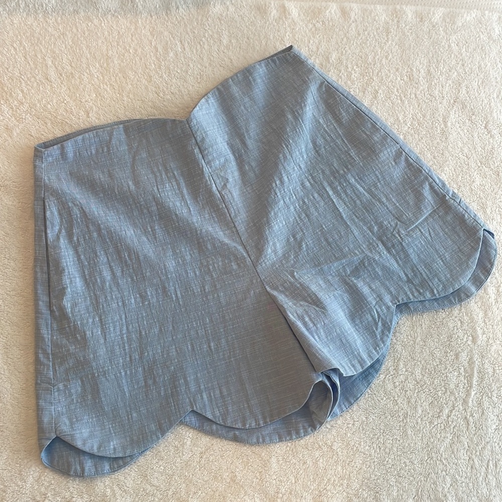 AQUA blue scalloped shorts